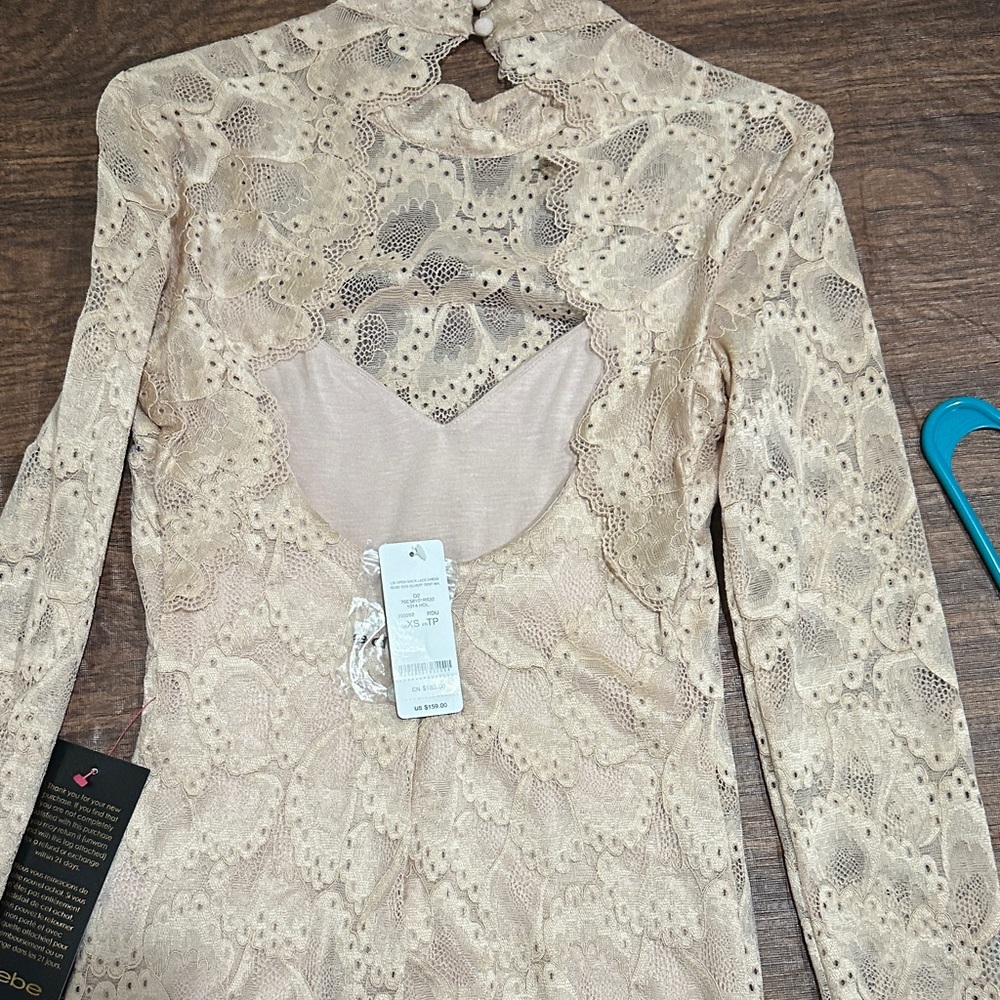 bebe Blush Lace Long Sleeve Open Back Lace Dress - Picture 6 of 8